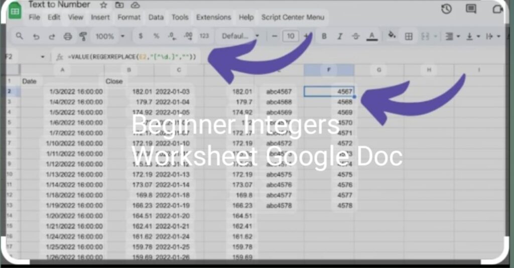 beginner integers worksheet google doc